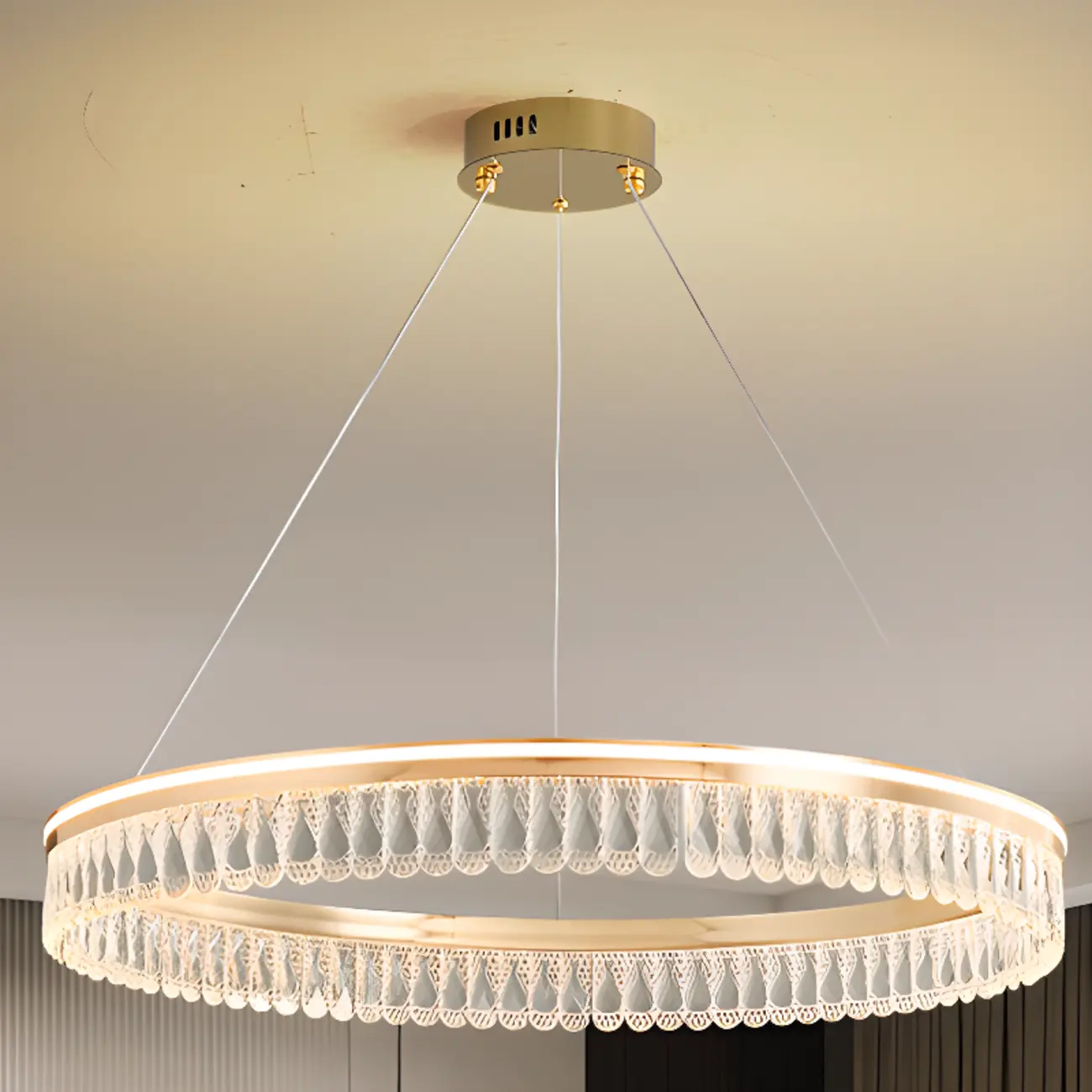 Dimmable Circle Gold Crystal Modern LED Chandeliers