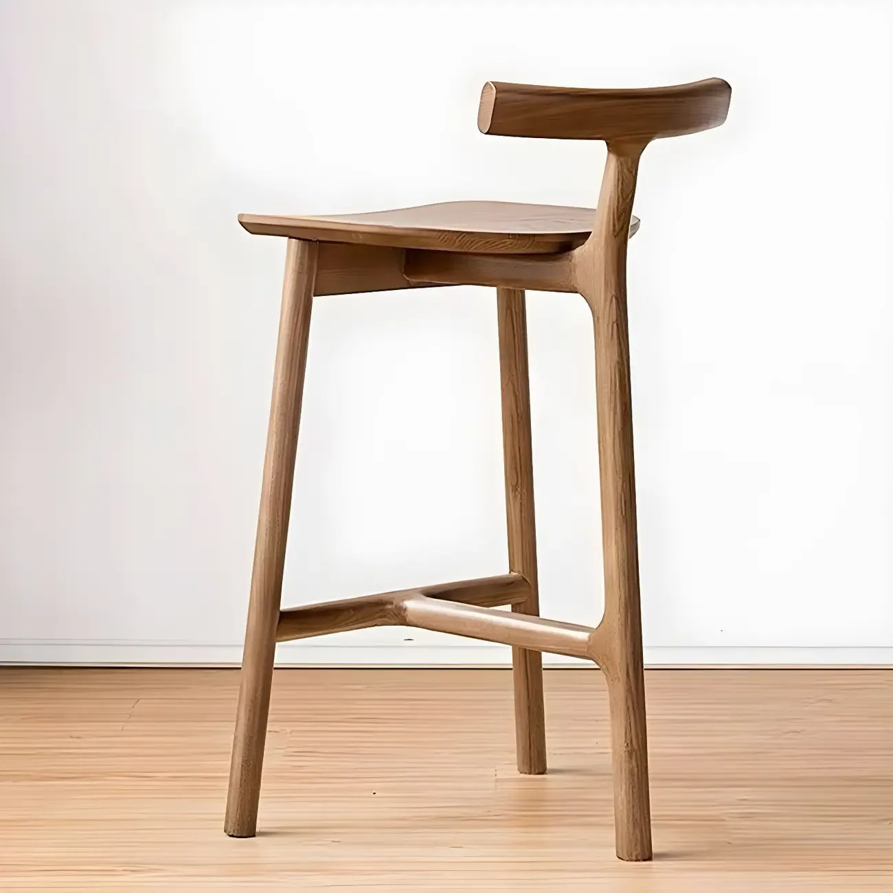 Natural Tripod Ash Wood Fabric Armless Bar Stool