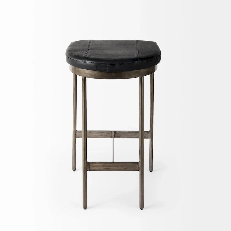 Black Genuine Leather Seat with Nickel Metal Frame Counter Stool