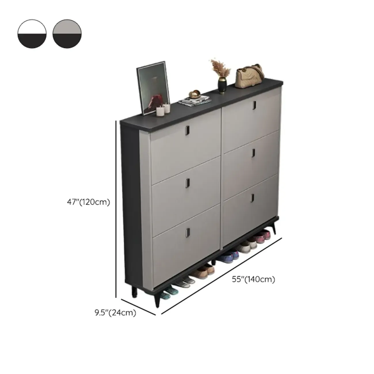 Modern Wood Shoe Cabinet with Adjustable Shelves, Entryway