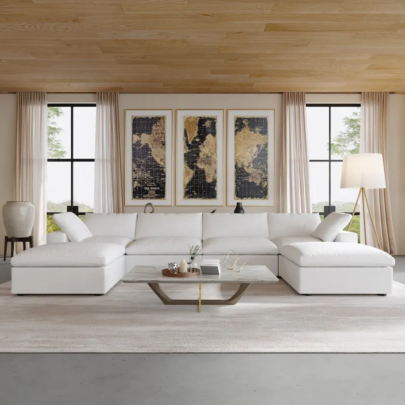 U Shape Couches for Living Room, 6-Seats Modular Convertible Sectional Sofa Couch