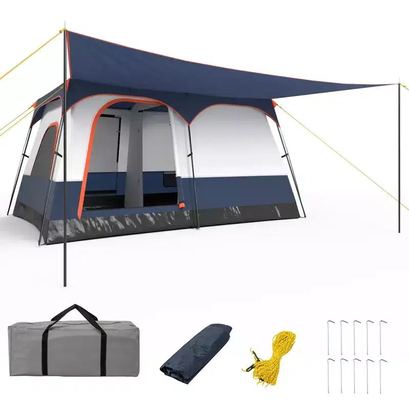 Costway 8-Person Camping Tent w/ Porch Large Family Cabin Tent w/ 2 Rooms 2 Doors