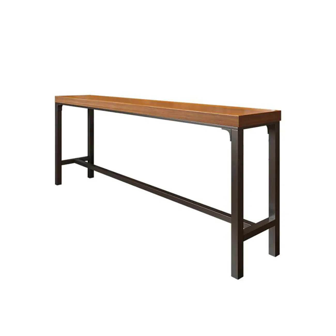 Contemporary Wooden Long Bar Table with Metal Footrest for 8 People