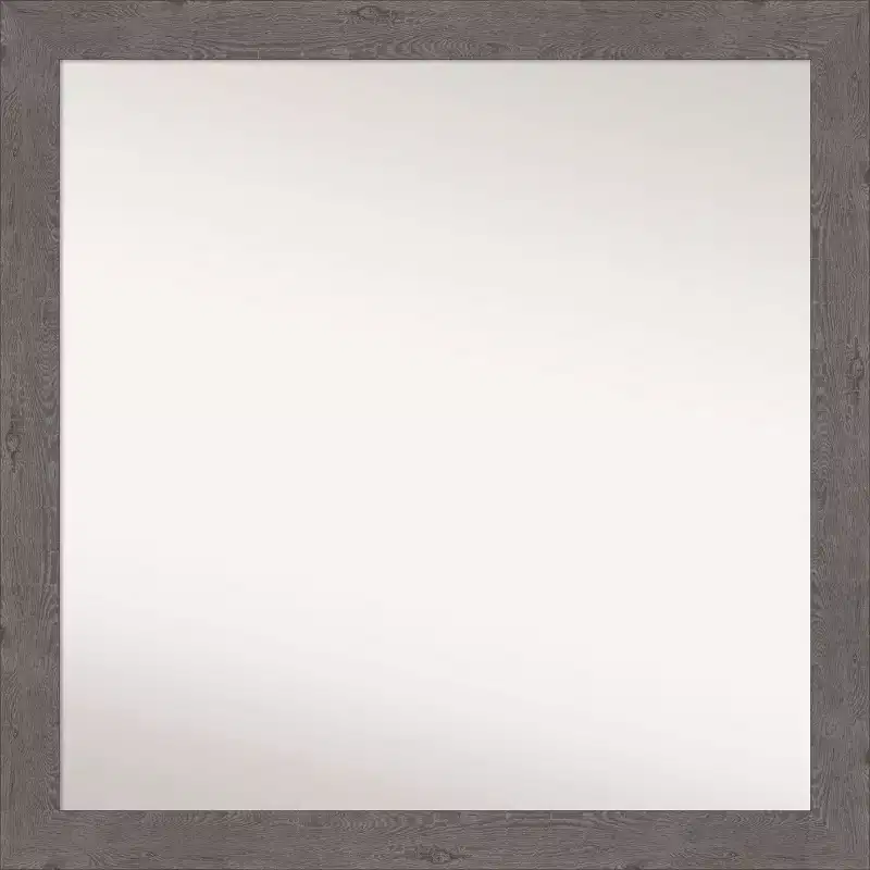 30" x 30" Non-Beveled Rustic Plank Gray Narrow Bathroom Wall Mirror - Amanti Art: Square, Polystyrene Frame, Wall Mounted