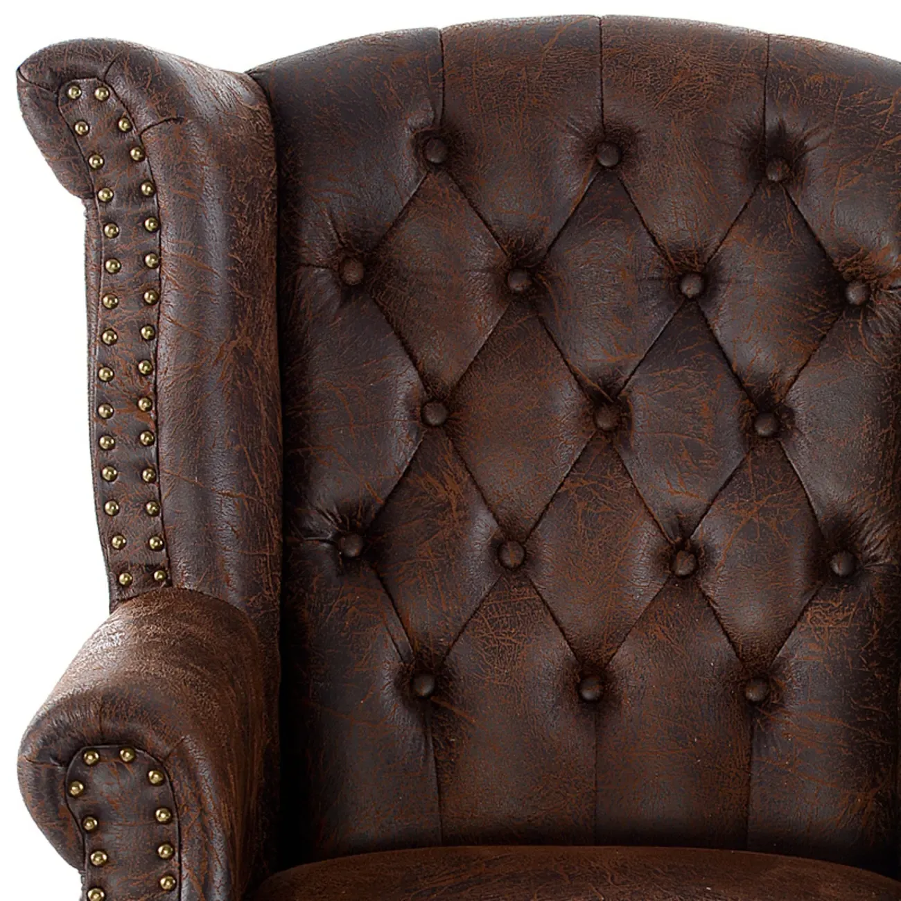 Traditional Leather Wingback Accent Chair with Nailhead Trim