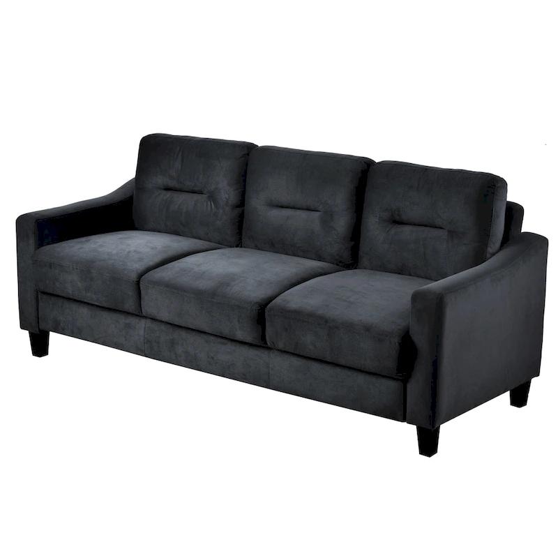 Black 76.7 Velvet 3-seater Sofa with Hardwood Frame and High-Density Foam