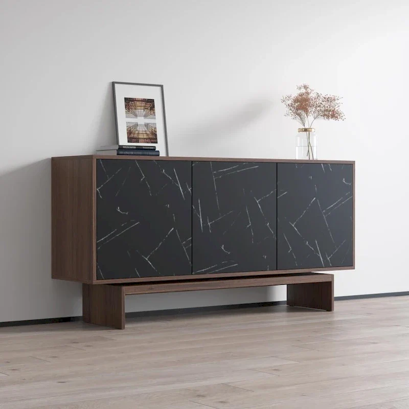 Modern Matte Sideboard / Buffet – Walnut/Black / Walnut/White