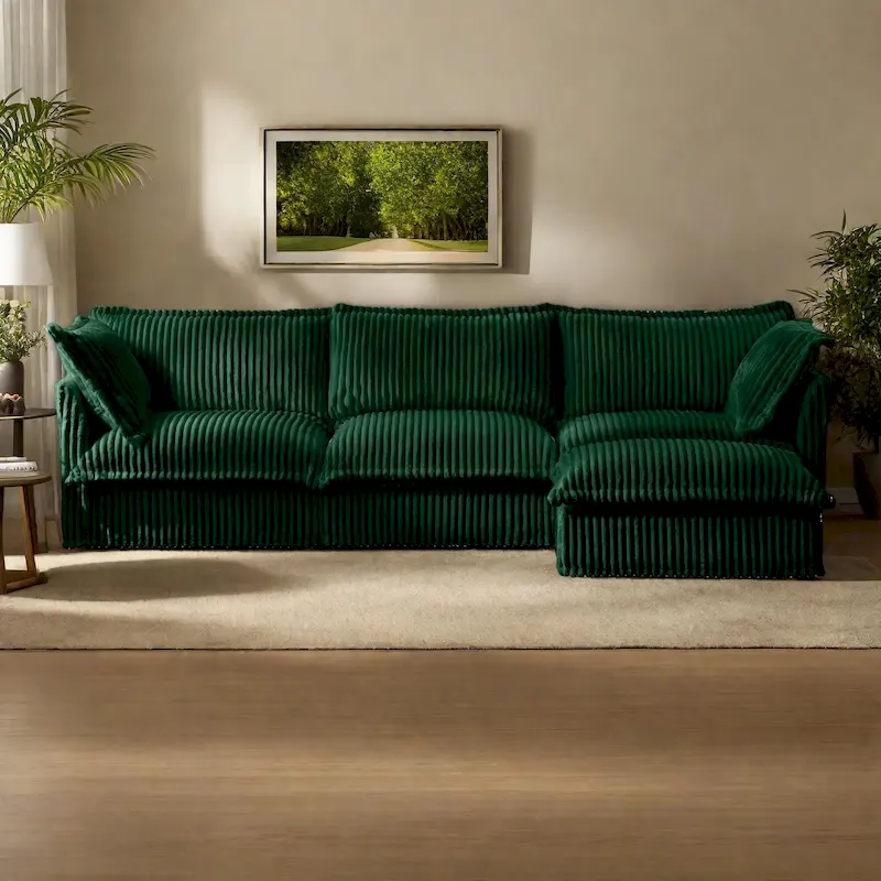 Green / Camel / Black Corduroy Modular Sectional Sofa, Armless, 2–4 Seats, Removable Covers
