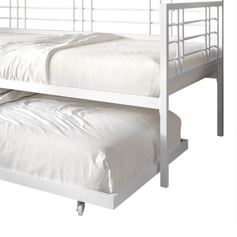 White/Brown/Black Metal Twin Daybed with Roll-Out Trundle, 1-Person