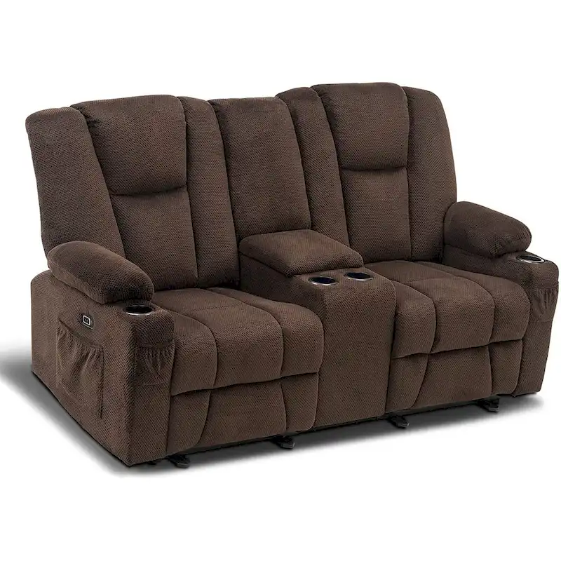 Electric Power Reclining Sofa with Massage and Lumbar Heat, Fabric