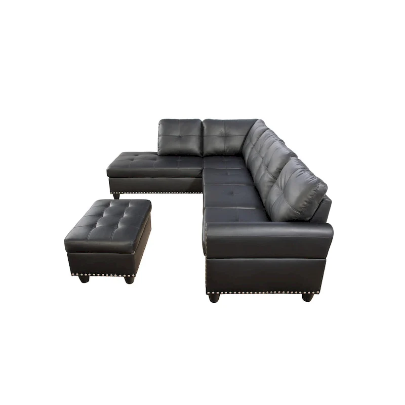 Faux Leather Sectional Sofa with Ottoman - 98 W x 71 D x 33 H