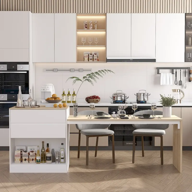 Kitchen Table 94.5 White/Wood Island for Breakfast, Bar, and Work