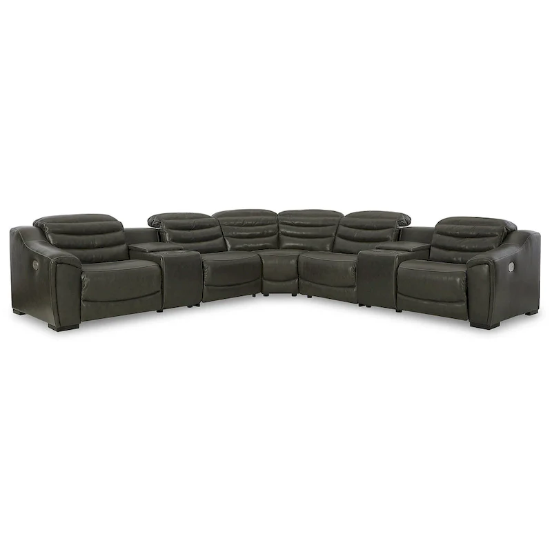 Center Line Dark Gray 7-Piece Power Reclining Sectional - 138.25W x 138.25D x 35H