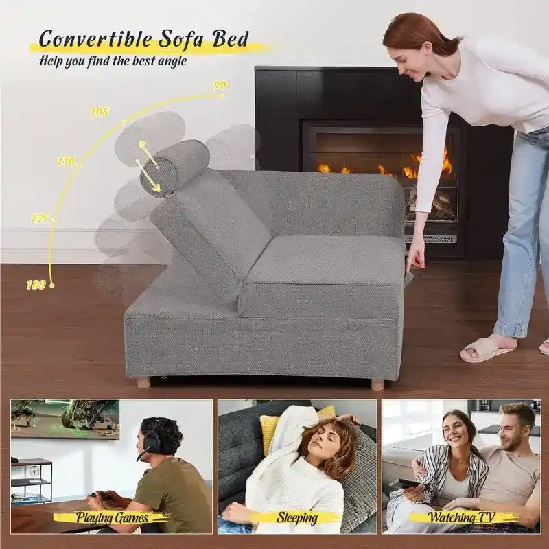 4 in 1 Multi-Function Folding Sofa Folding Bed Single Futon Couch Guest Bed with 2 Throw Pillows