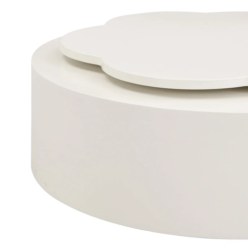 Modern Round Coffee Table Set of 2, 360-Degree Rotatable Flower-shaped Top with 2 Drawers, Top Circle Side Table with Glass