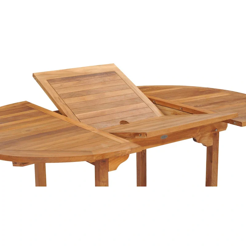 Chic Teak 7 Piece Teak Wood Miami Patio Dining Set with Round to Oval Extension Table, 2 Arm Chairs and 4 Side Chairs