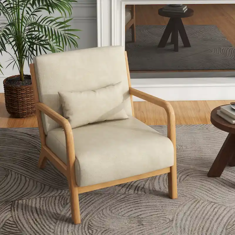 Mid-Century Modern Upholstered Accent Chair with Wood Frame