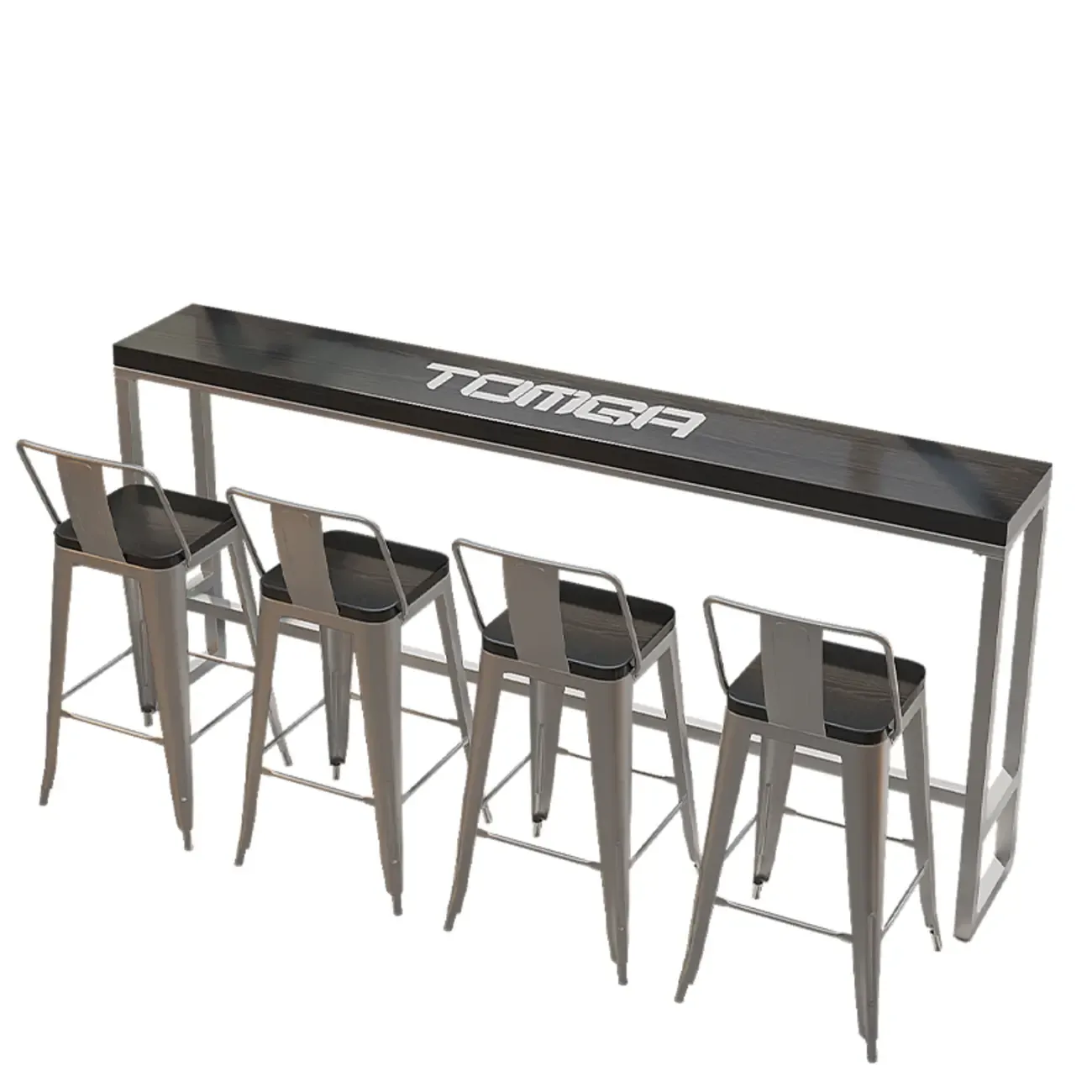 Steampunk Midnight Black Bar Table Set with Backless Stools