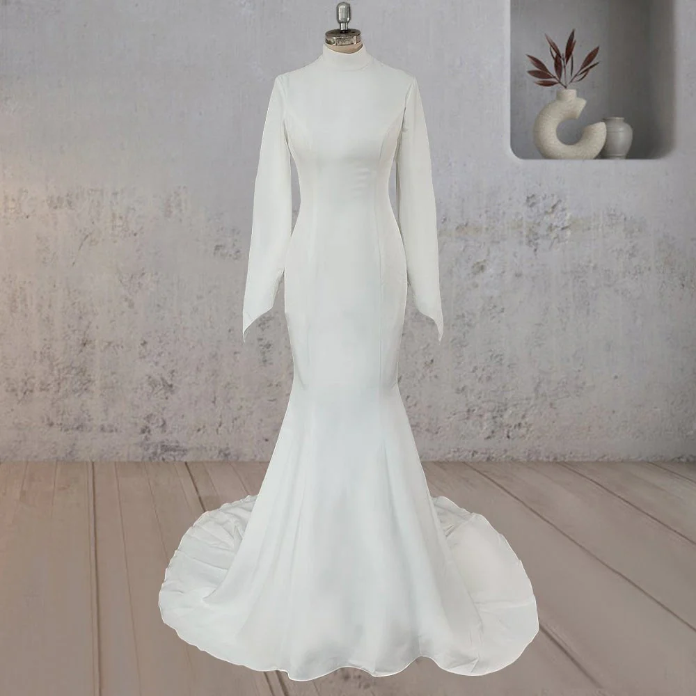 Mermaid White Open Back High Neck Wedding Dress