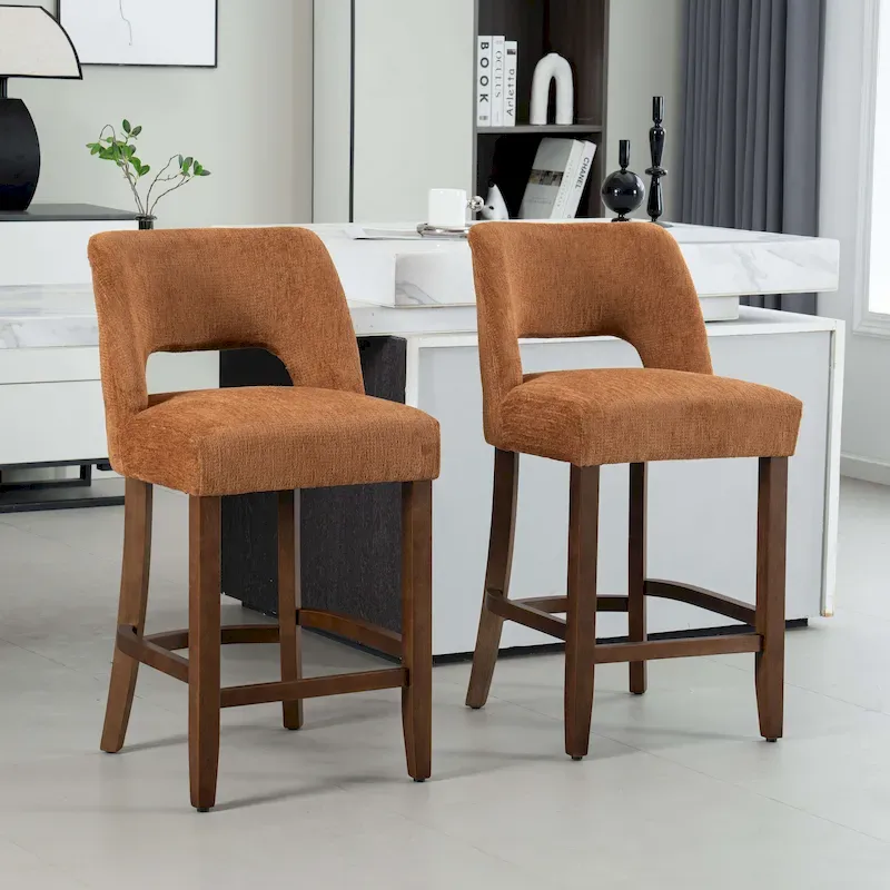 Set of 2 Wooden Bar Stools with Footrest