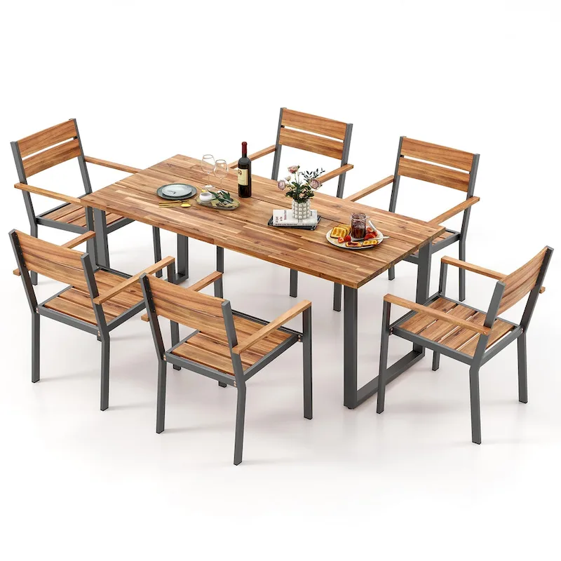 Gymax 7 Piece Patio Dining Set 69 Rectangle Table w/ 6 Stackable