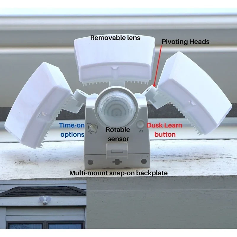 IQ America 1200 Lumen Battery Operated LED Motion Security Flood Light Wall Eave Mount