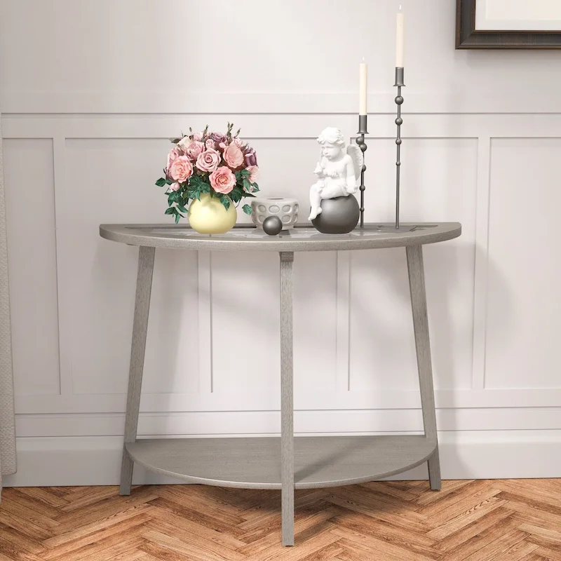 COSIEST Champagne Round Solid Wood Tempered Glass Coffee Table