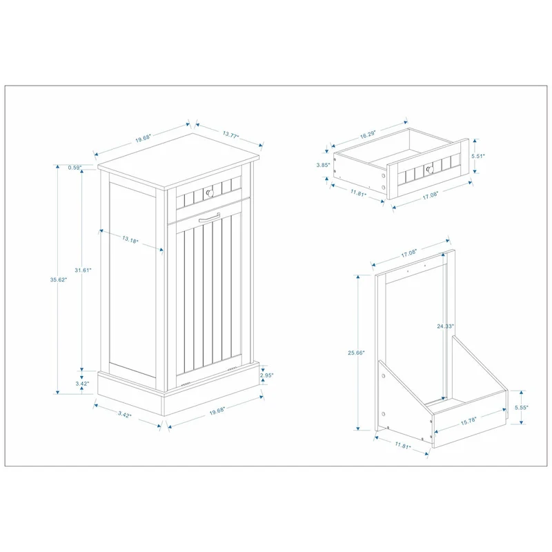White Tilt-Out Trash Cabinet with Drawer - Single Compartment for Kitchen