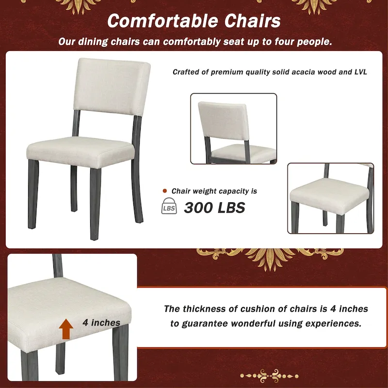 5-Piece Round Dining Table Set with Curved Trestle Style Table Legs and 4 Chairs