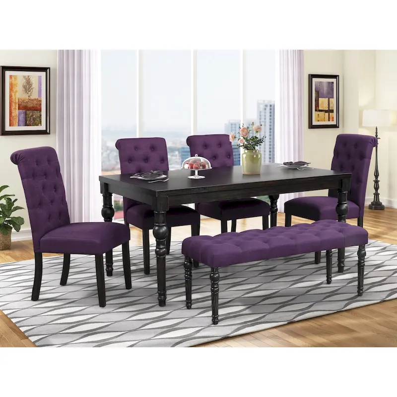 Leviton Upholstered Dark Wash Wood 6-piece Dining Set