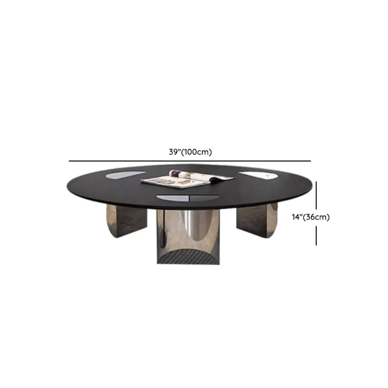 Glam Wood Black Round Table with Abstract Tripod Base