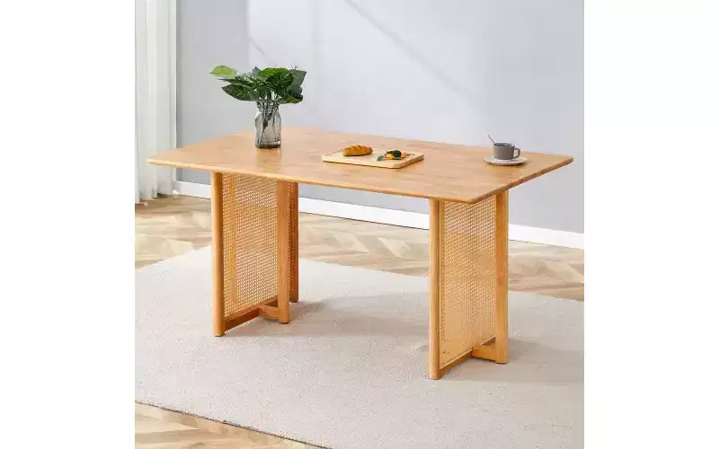 TUYOHW Solid Wood Kitchen Table with Anti-Slip Feet,Dining Table for 4,Wooden Table for Living Room,Imitation Vine Texture Design,Brown