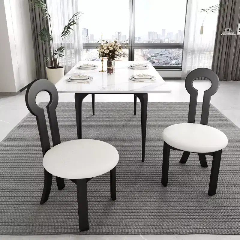 Vintage Rubber Solid Wood Dining Chair, Armless Design, Plush Sheep Fabric, Set of 2, Black Color, Perfect for Small Rooms
