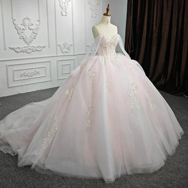 Blush Ball Gown Tulle Strapless Sleeveless Quinceanera Dresses