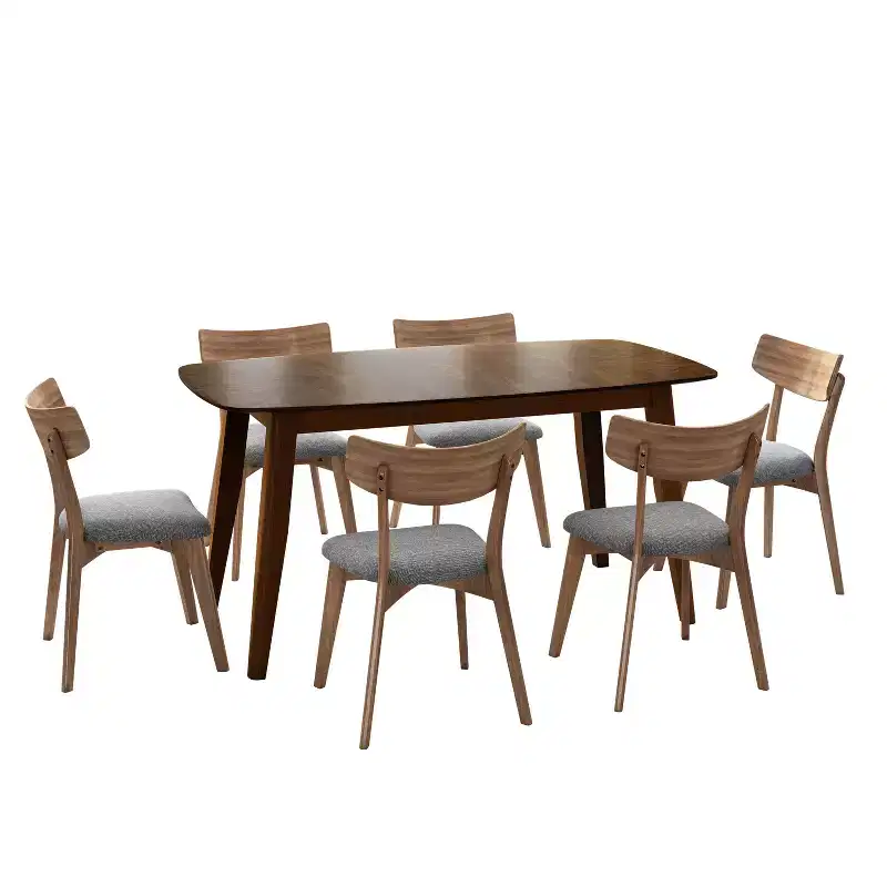 Christopher Knight Home Shari 7 Pieces Mid-century Modern Rubberwood Upholstered Dining Set