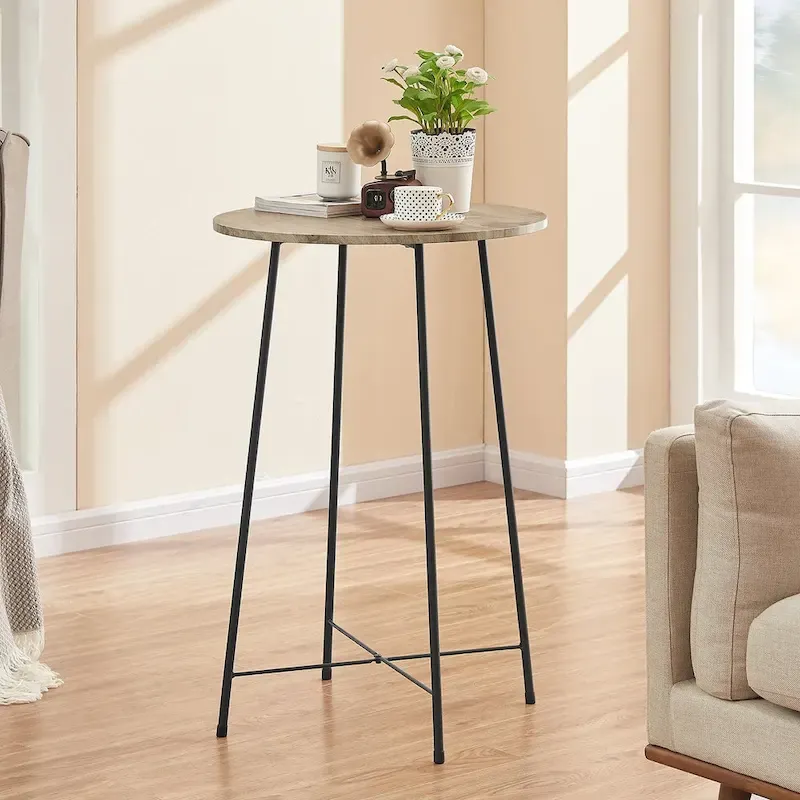 35.4 High Round Bar Table, Industrial Style Wood Top Bistro Pub/Breakfast Table