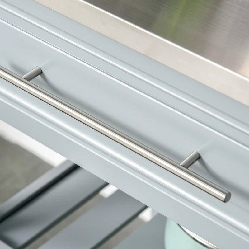 HOMCOM Kitchen Island Stainless Steel Top Rolling Utility Cart with Drawers, Shelves - Grey