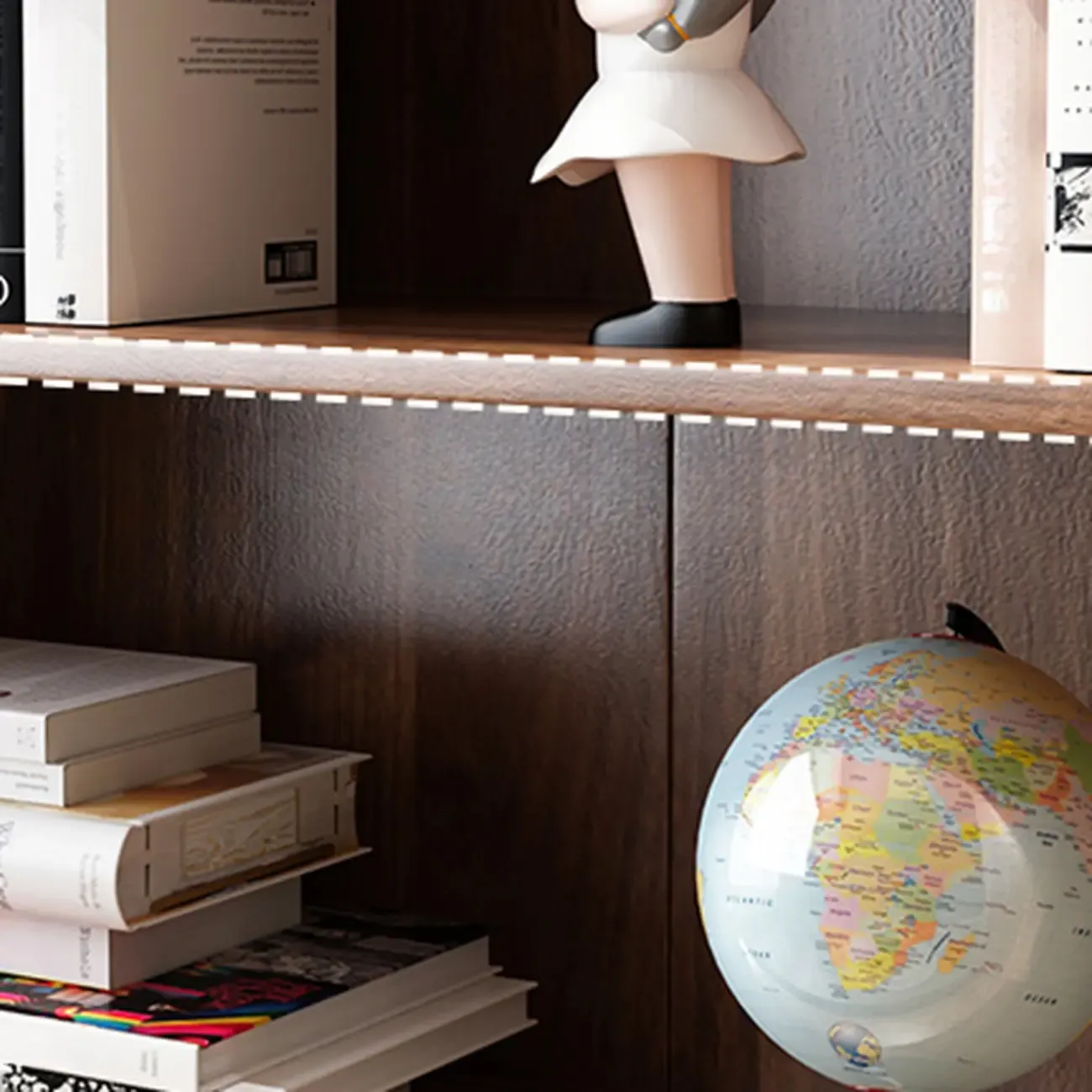 Traditional Brown Pecan Wood Bookcase with Drawers