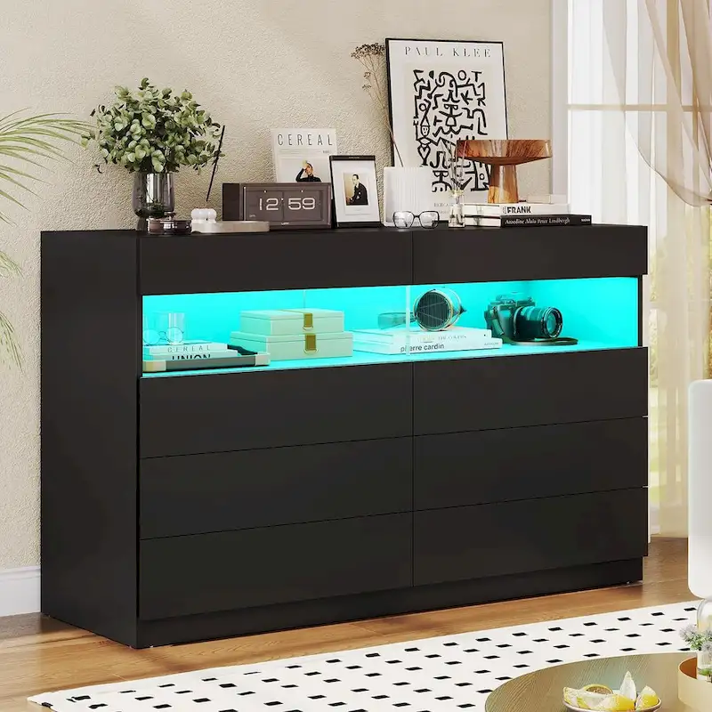 8 Drawer Dresser LED Lights Dresser Chest of Drawers