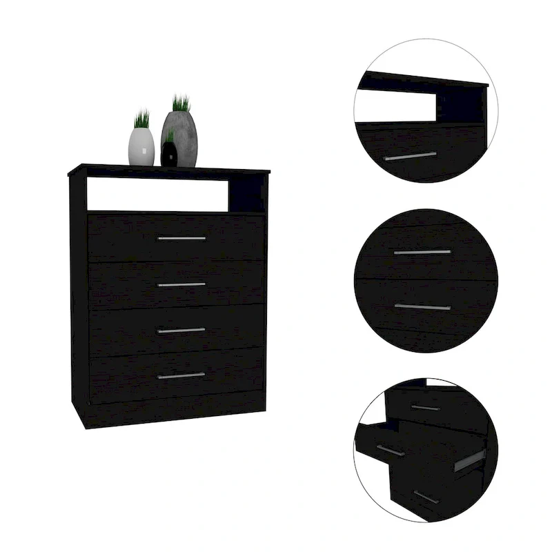 TUHOME Continental Dresser with 4 Drawers and Metal Hardware