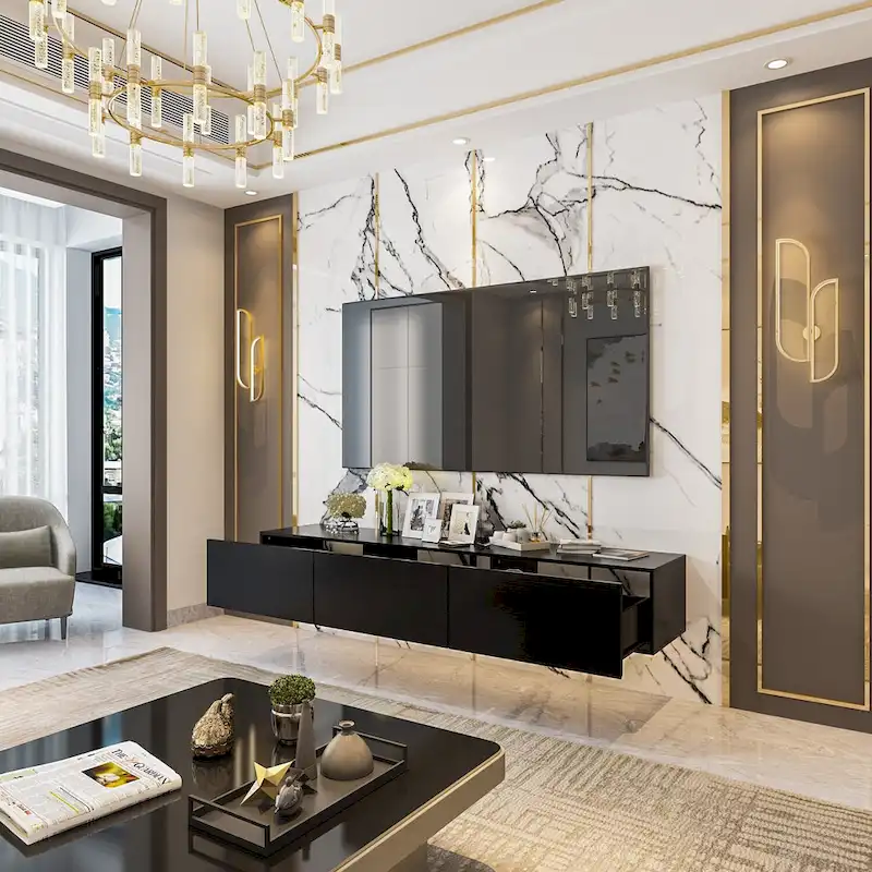 Wall Floating Media Consoles Hanging TV Console With Light TV Stand