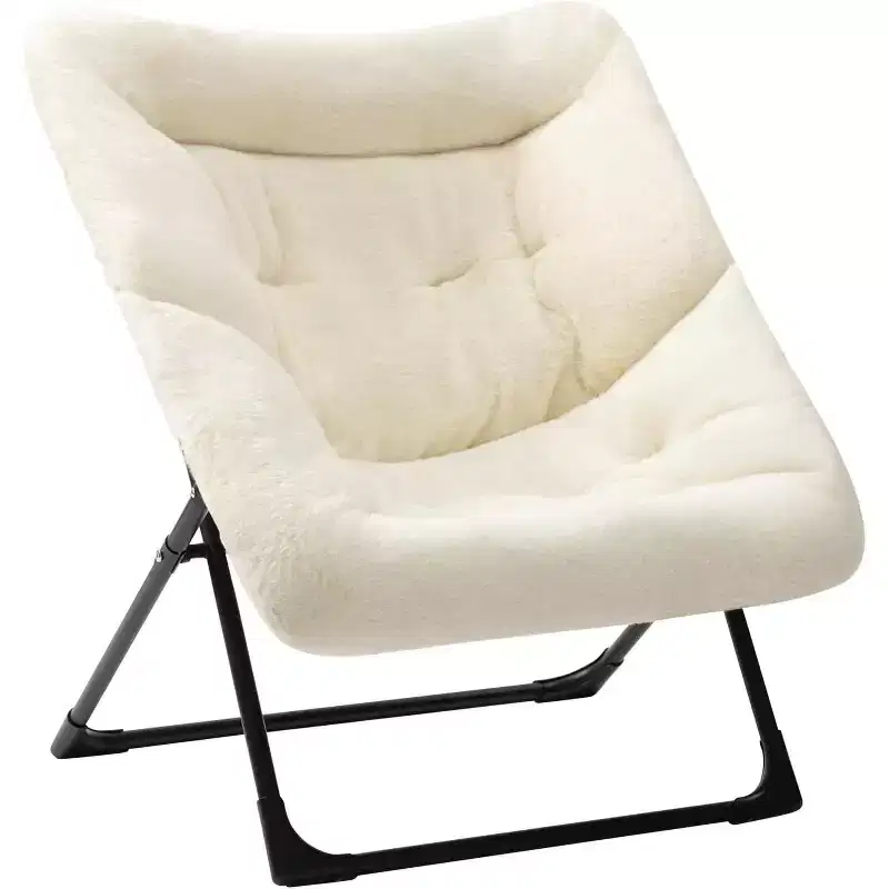 Summit Adventure X Large Faux Fur Saucer Chair Oversized Foldable Comfy Reading Lounge Chair for Adults Teens Navy Blue