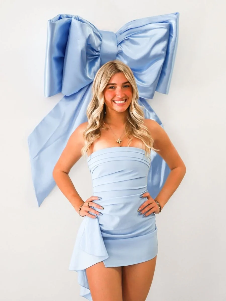 Sky Blue - Strapless Spandex Bodycon Homecoming & Cocktail Dress With Slit