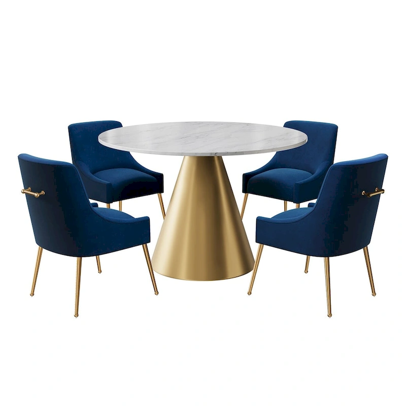 48 Marble Top Metal Dining Table with Velvet Dining Chair Set