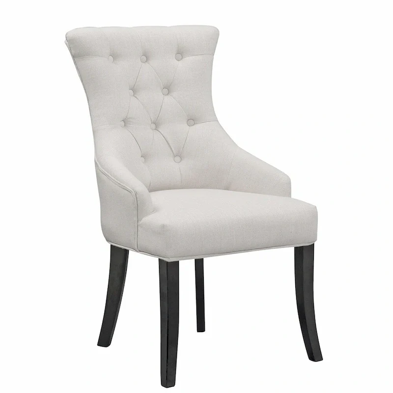 Beige Fabric Dining Chair Wing Chair with Tufted Buttons