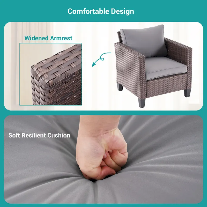 BONOSUKI 3-Piece Patio Sofa Set Brown Rattan with Side Table