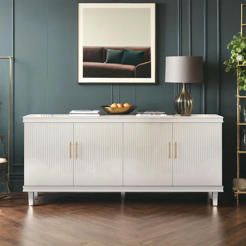 70.07Large 4-Door Cabinet, Modern Storage Cabinet Sideboard with Adjustable Shelves, Wood Accent Cabinet Buffet Cabinet