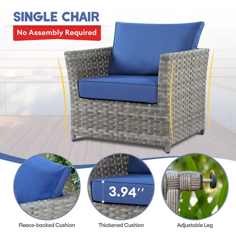 XIZZI 6-piece Patio Wicker Furniture Set with Coffee Table