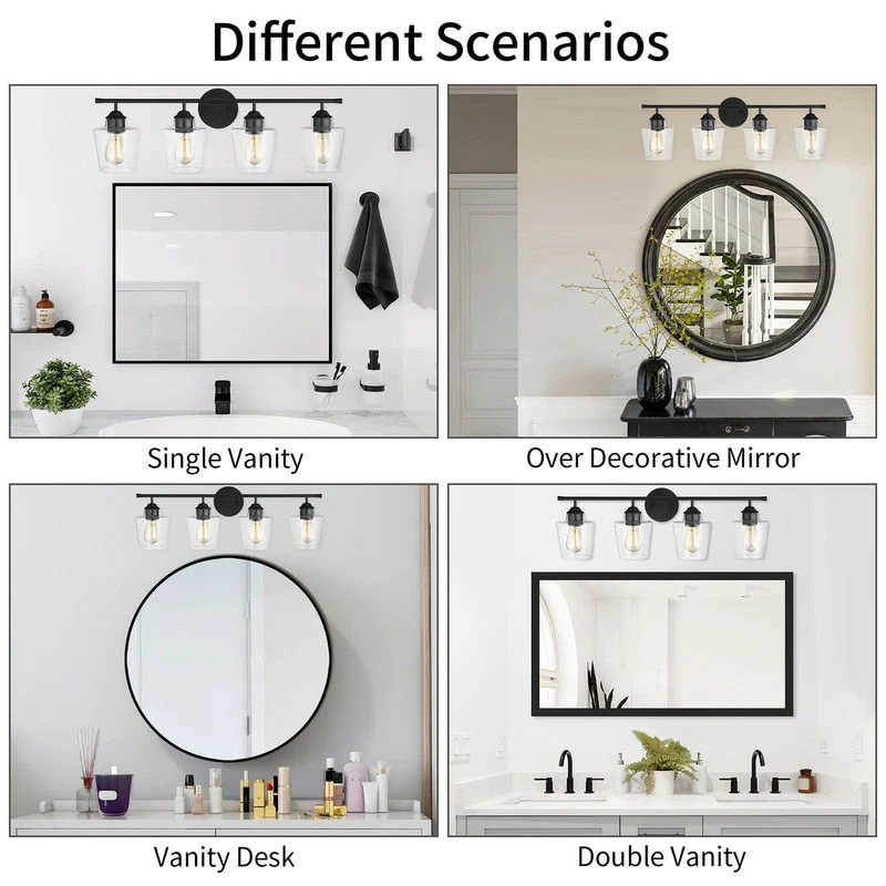 KAWOTI 4-Light Dimmable Metal Bathroom Vanity Light with Glass Shade