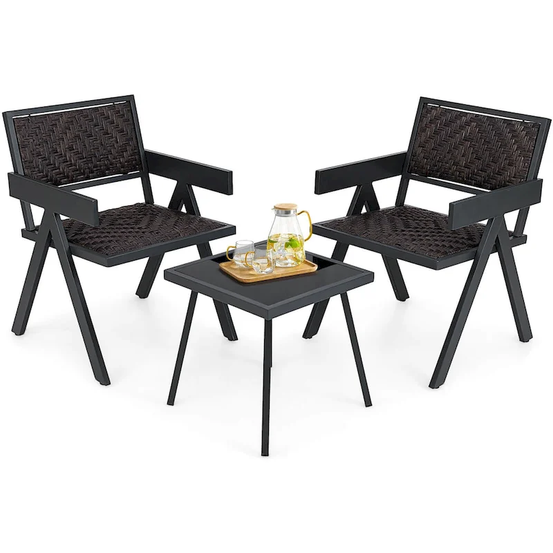 Costway 3 PCS Patio Wicker Chair Set, Rattan Furniture Set with Quick - See Details